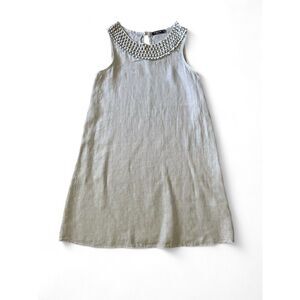 Senza Tempo Women Linen Shift Dress Cotton Lace Front Sleeveless XS MadeIn Italy